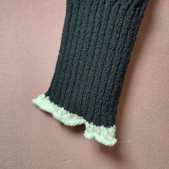 Zara Pointelle Mixed Ruffled Knit Cardigan Black/Cream L - Picture 7 of 11